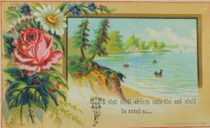 1882 Perry Street Sunday School Religious Quote Summer Lake Scene P67