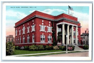 Oshkosh Wisconsin WI Postcard Elk's Club Building Street View c1930's Vintage