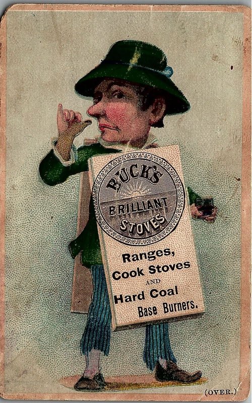 c1880 BUCK'S BRILLIANT STOVES VICTORIAN TRADE CARD RANGES ADVERTISING 25-198 