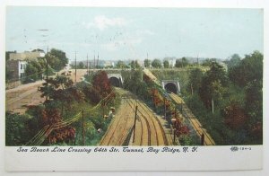 VINTAGE 1910 POSTCARD SEA BEACH LINE TUNNEL BAY RIDGE NY TRAIN railroad railway