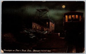 Pike's Peak Colorado 1913 Postcard Moonlight Station Cog Railroad Train