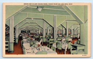CEDAR POINT, OH Ohio ~ Roadside GREEN & SILVER Dining Room c1930s Linen Postcard