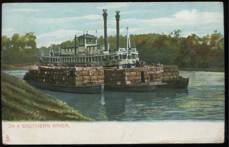 On a Southern River. Raphael Tuck series 2370 In the Land of Cotton. 1910 cancel