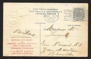 ARGENTINA Stamps on Postcard Embossed Shield Used c1911