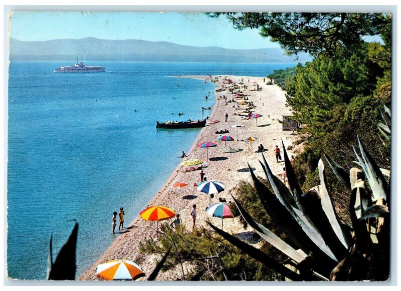 c1950's Scene of Steamship Beach Sunbathing Umbrella Yugoslavia Postcard