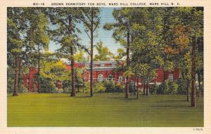 NC, North Carolina   MARS HILL COLLEGE-Brown Boy's Dorm   c1940's Linen Postcard