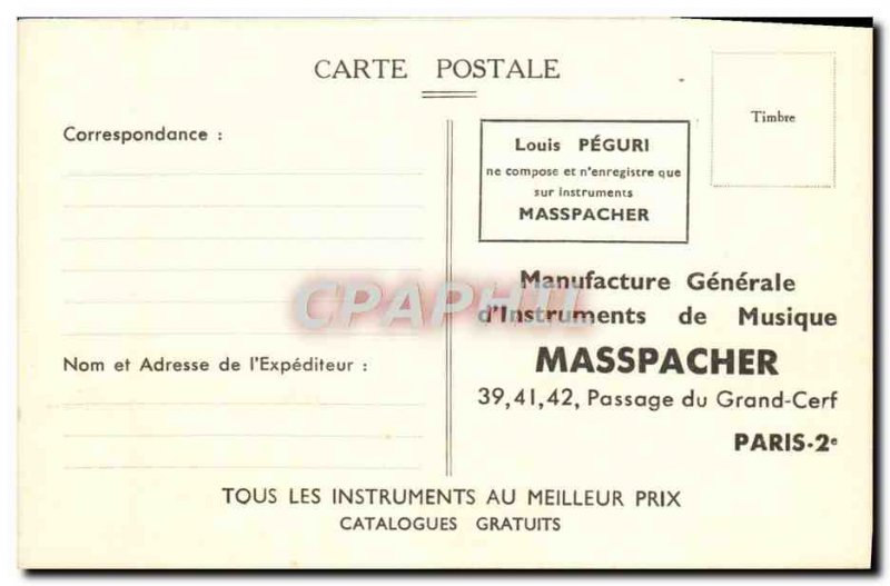 Old Postcard Masspacher Music Discs Cristal Louis Peguri Accordion