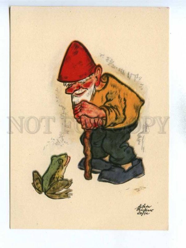 195852 GERMANY Gnome & frog by LOSSIN Vintage postcard