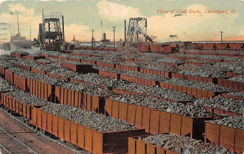 F26/ Cleveland Ohio Postcard 1911 View Coal Docks Railroad Loaders