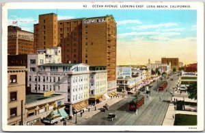 1927 Long Beach CA-California, Ocean Avenue Looking East, Street View, Postcard