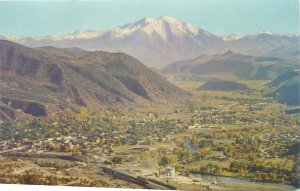 Glenwood Springs Colorado Aerial View, Mount Sopris Vtg Chrome  Postcard Unused