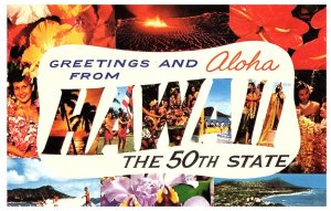 Greetings & Aloha from Hawaii the 50th State Large Letter Postcard