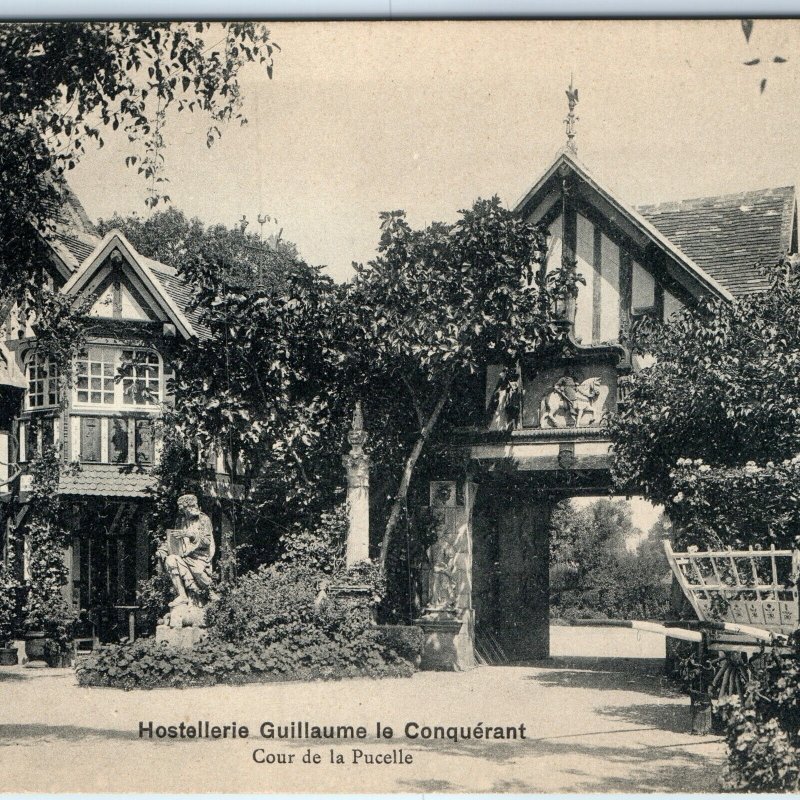 c1910s Dives, France Guillaume Conquerant Hostellerie Cour Pucelle Statue A359