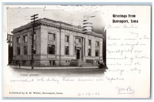 Davenport Iowa IA Postcard Public Library Exterior Building 1906 Vintage Antique