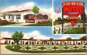 Linen Postcard Pon-De-Lon Motel US Route 25 Walton Kentucky~4652