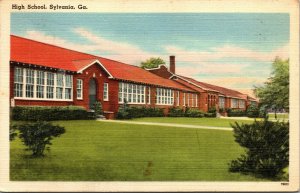 Vtg Sylvania Georgia GA High School 1950s Linen Postcard