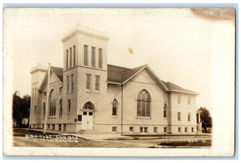 c1910's Baptist Church Scene Street Mitchell South Dakota SD RPPC Photo Postcard