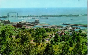 Vtg 1950s Duluth Superior Harbor Birdseye View Duluth Minnesota Unused Postcard