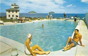 Ogunquit, Maine THE CLIFF HOUSE Swimming Pool 1962 Rare Chrome Vintage Postcard 