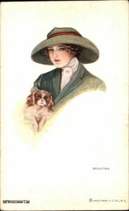 Weixelbaum Line Beauties Beautiful Woman and Spaniel Dog Vintage Postcard