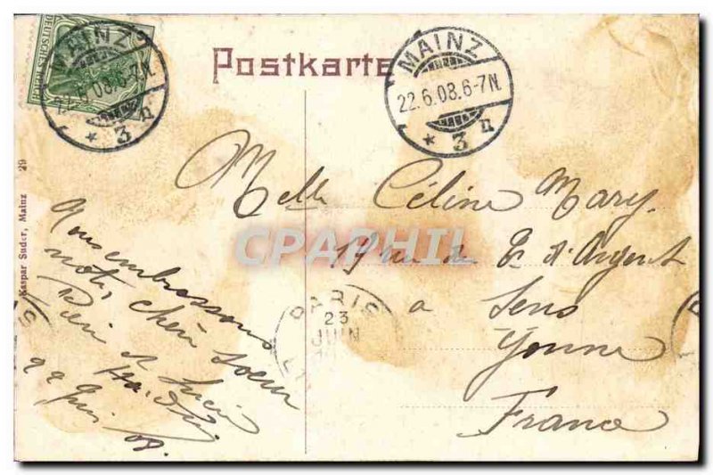 Old Postcard Gruss aus Mainz Bahnhofplatz