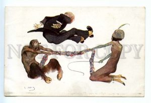 494240 ART NOUVEAU Devil FAUN Fantasy Long jump Vintage postcard B.K.W.I. #903-3