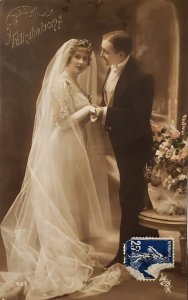 RPPC Couple Bride Beautiful Dress Handsome Groom Wedding Photo Postcard I27