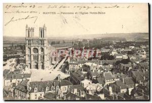 Old Postcard Mantes Panorama and L & # 39Eglise Notre Dame