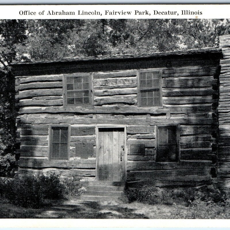 c1950s Decatur, IL Office Abraham Lincoln Cabin Fairview Park Chrome PC Vtg A309