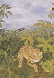 Animals. Clouded Leopard Modern English artist drawn postcard