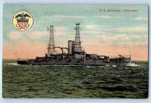 Wisconsin WI Postcard US Battleship US Navy Ship c1910's Unposted Antique