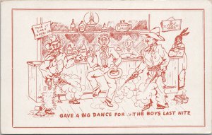 Cowboys Shooting Up Saloon Bar 'Gave a Big Dance' MT Glacier Comic Postcard G70