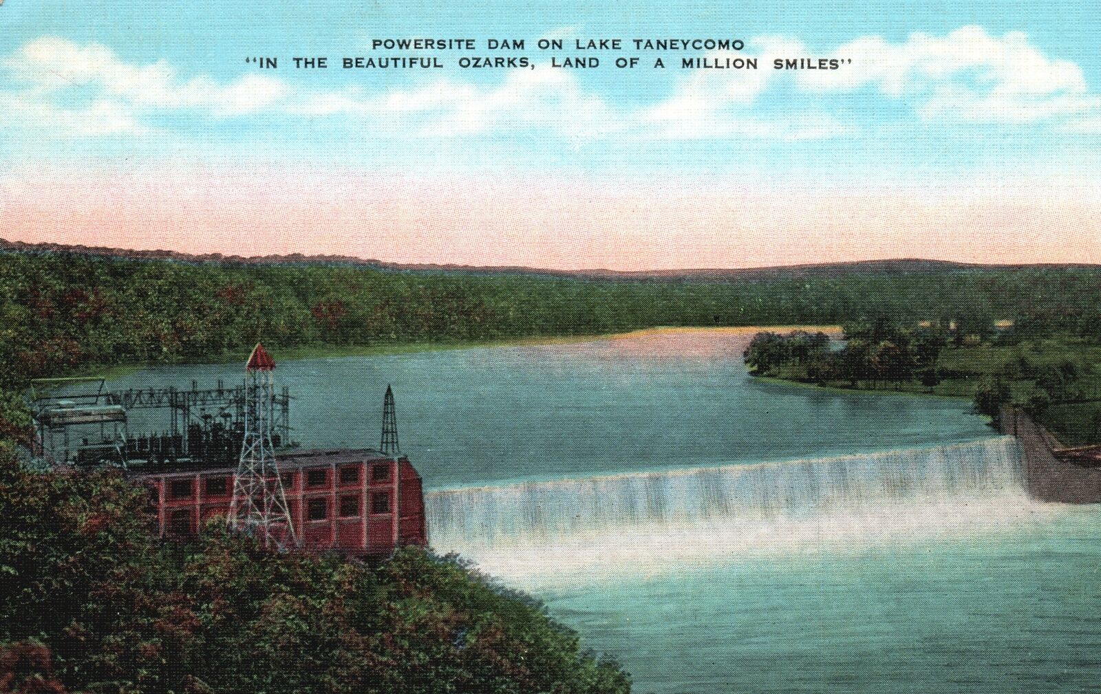 Vintage Postcard 1941 Powersite Dam Power Plant Lake Ozarks
