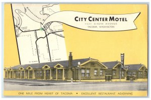 c1950's City Center Motel Map Building Tacoma Washington WA Postcard