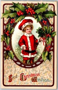 1928 Santa Claus With The Children Best Christmas Wishes Posted Postcard