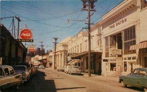 Vintage Postcard; Grass Valley CA Mill Street Scene Coca Cola Signs Real Estate 