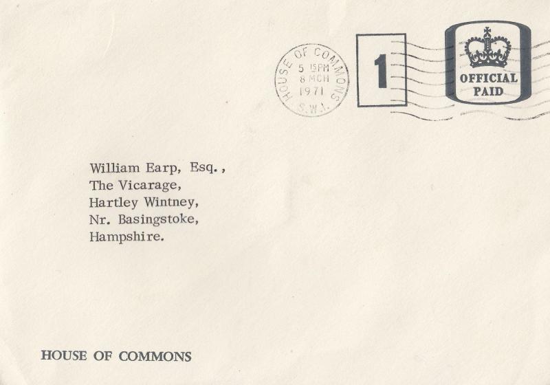 London House Of Commons Prime Minister Home 1971 Official Envelope