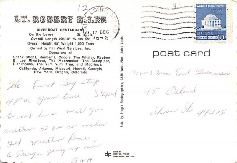 LT Robert E Lee - Riverboat Restaurant, St Louis, Missouri