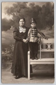 Mother Little Son In Uniform With Sword RPPC c1910 Pretty Studio Postcard L25