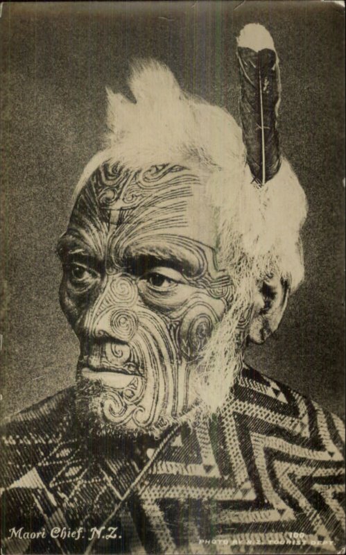 Facial Tattoos Scarring Maori Chief New Zealand c1915 Real Photo Postcard G19