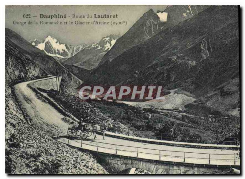 Old Postcard Dauphine road Lautaret Gorge Romanche and Arsine Glacier (2500 m)