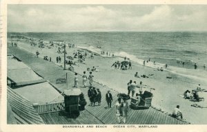 Postcard Early View of Boardwalk & Beach , Ocean City, MD.   aa6