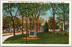 Lexington Massachusetts MA, Battle Green & Pulpit Rock, First Armed, Postcard