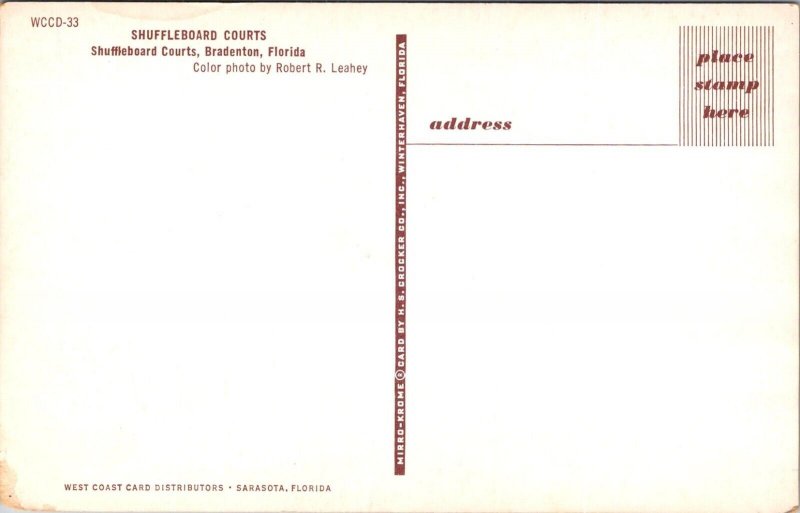 Shuffleboard Courts in Bradenton FL Vintage Postcard W69