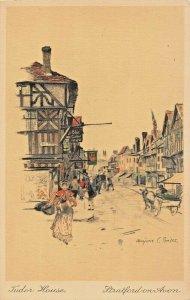 STRATFORD ON AVON ENGLAND~TUDOR HOUSE~MARJORIE BATES ARTIST DRAWN POSTCARD