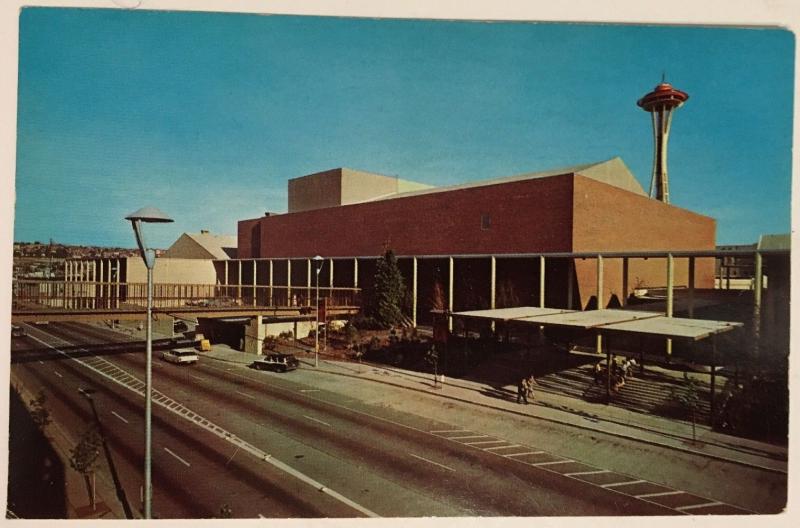 Opera House Civic Center Space Needle Postcard Seattle WA Overhead Walkway