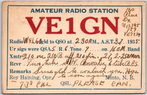 1930's QSL Radio Card VE1GN Mentor New Brunswick Amateur Radio Station Postcard