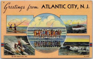 1950's Greetings From Atlantic City New Jersey NJ Beach Boat Vintage Postcard