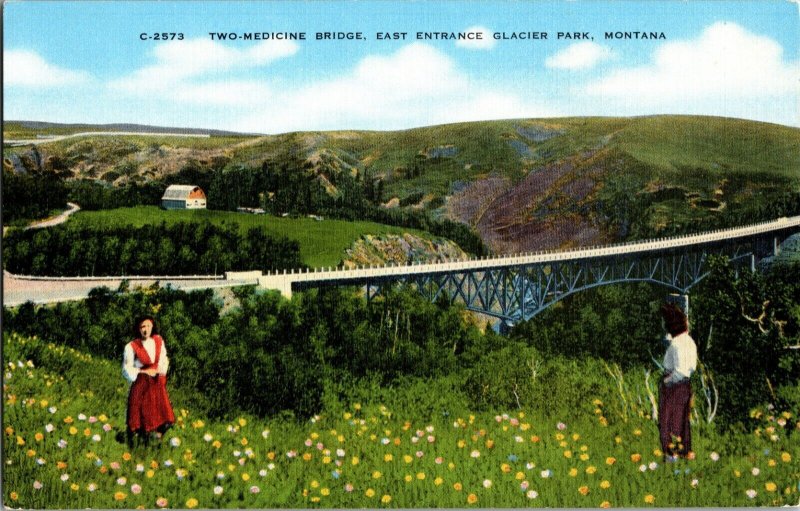 Two Medicine Bridge East Entrance Glacier Park Montana 1950s?Postcard