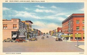 TWIN FALLS Main Street Scene Idaho Rogerson Hotel Vintage Linen Postcard c1940s